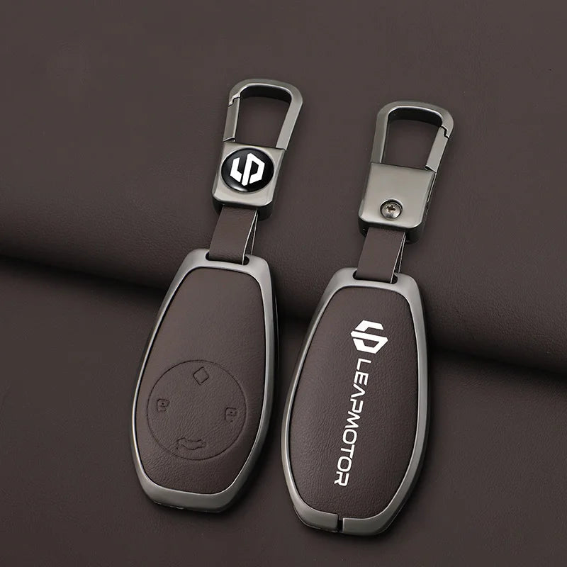 Zinc alloy+leather car remote key set, suitable for Leapmotor C16 C11 C10 C01 B10 T03 S01 car keychain key set chain accessories
