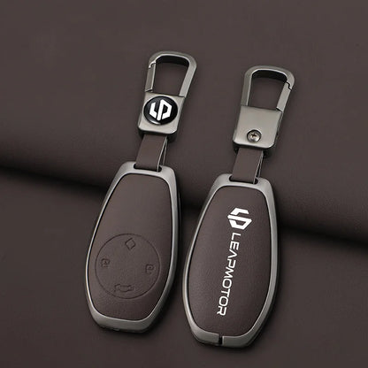 Zinc alloy+leather car remote key set, suitable for Leapmotor C16 C11 C10 C01 B10 T03 S01 car keychain key set chain accessories