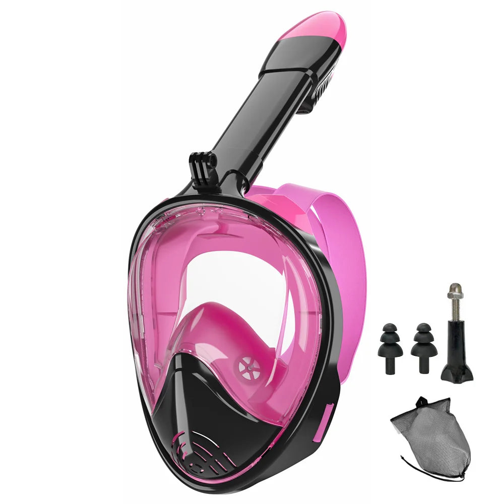 Full Face Snorkel Mask Silicone Diving Mask Full Dry Panoramic With Camera Holder Large Frame Swimming Goggles Set For Adults