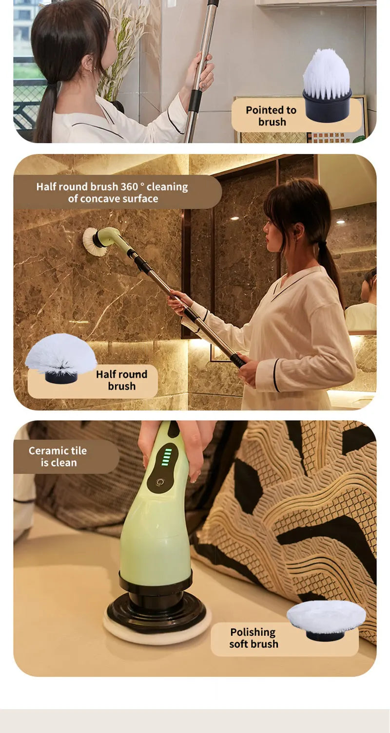 9-in-1 Wireless Rotating Electric Cleaning Brush - Household Multi-scene Scrubber for Bathroom, Kitchen & Toilet Deep Cleaning