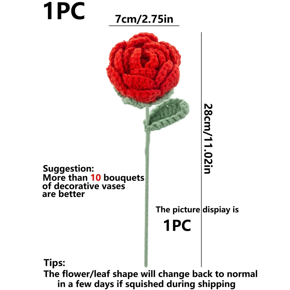 1/3pcs Artificial Flowers Handmade Crochet Rose Finish Product Outdoor Garden Wedding Bridal Bouquets Home Bonsai Party Diy Gift