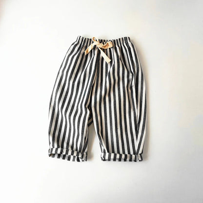 Children's Clothing Linen Cotton Shorts Summer Girls Boys Stripe Pants Kids Baby Casual Vintage Loose Short Pant Girl Clothes