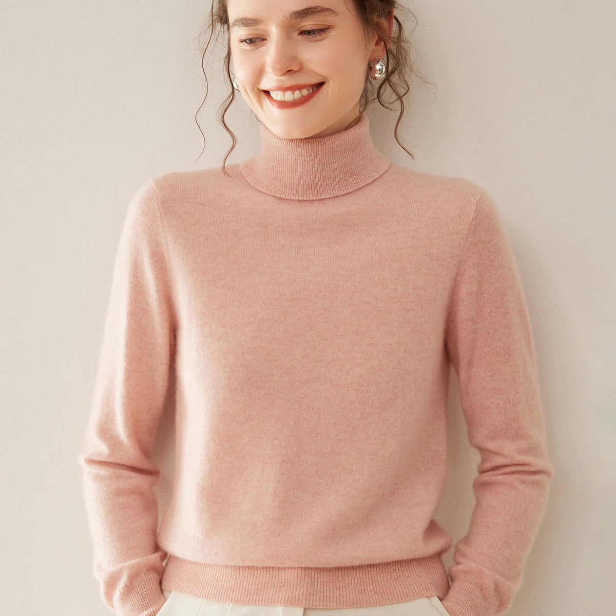 Cashmere Sweater Women's Turtleneck Long Sleeved Knitted Pullover 100% Pure Cashmere Base Sweater Korean Version Women's Top