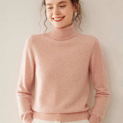 Cashmere Sweater Women's Turtleneck Long Sleeved Knitted Pullover 100% Pure Cashmere Base Sweater Korean Version Women's Top