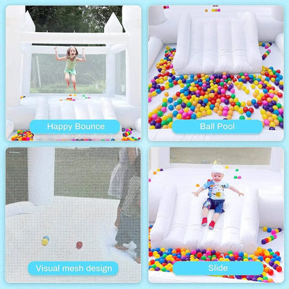 4m Inflatable Bounce House White Jumping Castle With Ball Pool Slide Birthday Party Decoration Gift Bouncy Castle