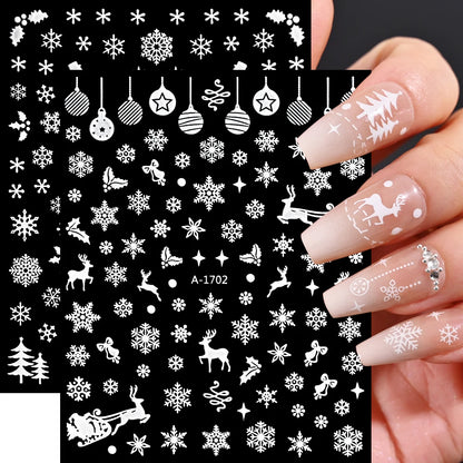 1sheet 3D White Snowflakes Nail Stickers for Christmas Winter Snow Flower Self-adhesive Nail Art Decals DIY Manicure Decorations