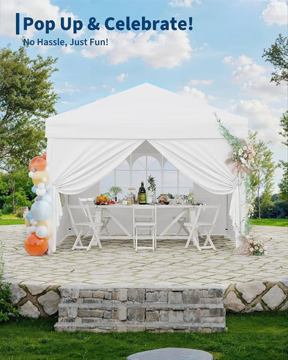 Garvee Heavy Duty 3x3m Folding Gazebo with 4 Sidewalls – Waterproof Outdoor Canopy Tent, UPF 50+ UV Protection – Adjustable Height, Easy Setup, Wheeled Carry Bag, Stakes, Ropes, Sandbags – Garden