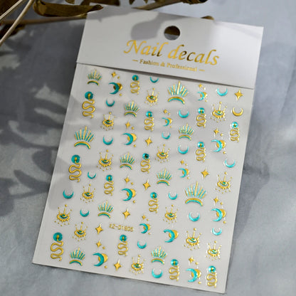 1pcs 3D Bronzing Gold Love Heart Nail Art Stickers Y2K Holographic Stars Sun Starlight DIY Nail Decals Heart Manicure Decoration