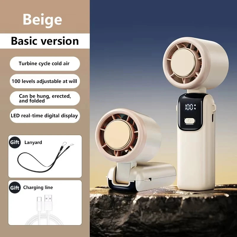 New Ice Cooling Handheld Fan 100 Speeds Turbo Portable USB Desk Fan Foldable/Hangable for Outdoor Fast Chill Ice Compress