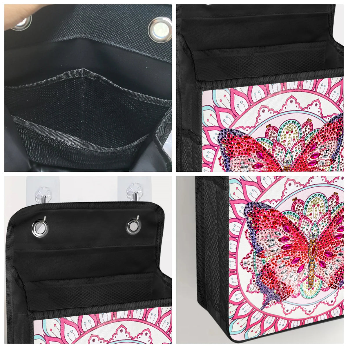 1pc/Set DIY Butterfly Diamond Art Hanging Storage Bags Canvas Crystal Rhinestone Cats Diamond Painting Storage Bags for Hanging