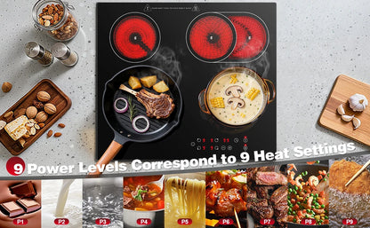 2-Zone Ceramic Hob, 3000W with Child Lock, 9 Heat Levels, 1-99min Timer, Black (CE Certified)