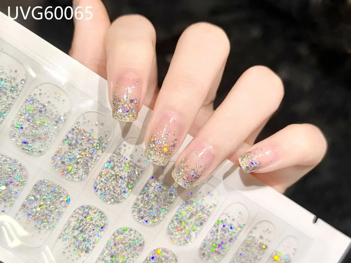 16/20/22Tips Semi-Cured Gel Nail Wraps Full Cover Manicure DIY Waterproof Long Lasting Gel Nail Stickers set for UV Lamp Need