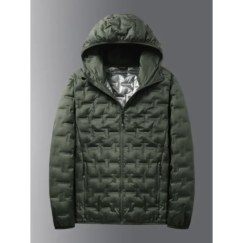 Winter white down jacket men's graphene self heating windproof pleated hooded down jacket casual warm down jacket men's coat