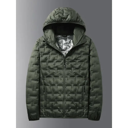 Winter white down jacket men's graphene self heating windproof pleated hooded down jacket casual warm down jacket men's coat