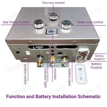 DIVEDEER LPG Gas Hot Water Heater 6L/8L/10L/12L/16L/18L Home Appliance Wall-Mounted Water Heater With Shower Kit Digital Display