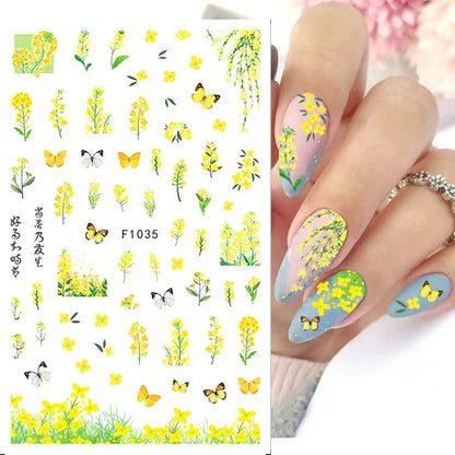 Black and White Love Flowers Line Art 3D Stickers Nail Decals Nail Art Accessories Butterfly Rose Nail Stickers Nail Sliders
