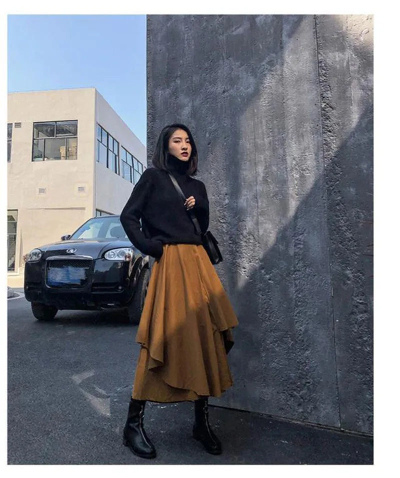 Women Black Skirts Japanese Gothic Irregular High Waist Pleated Skirt Pants for Women Vintage Cargo Skirts Female Clothes Ladies
