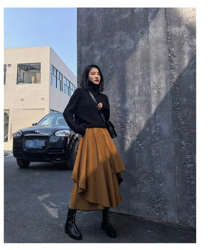 Women Black Skirts Japanese Gothic Irregular High Waist Pleated Skirt Pants for Women Vintage Cargo Skirts Female Clothes Ladies