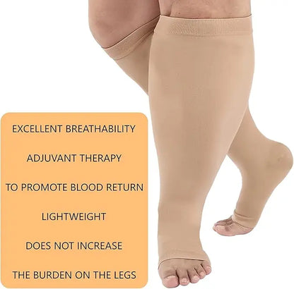 1Pair 2XL-7XL Plus Size Compression Socks Open Toe Compression Women& Men 15-20mmHg Wide Calf Knee High Toeless Compression Sock
