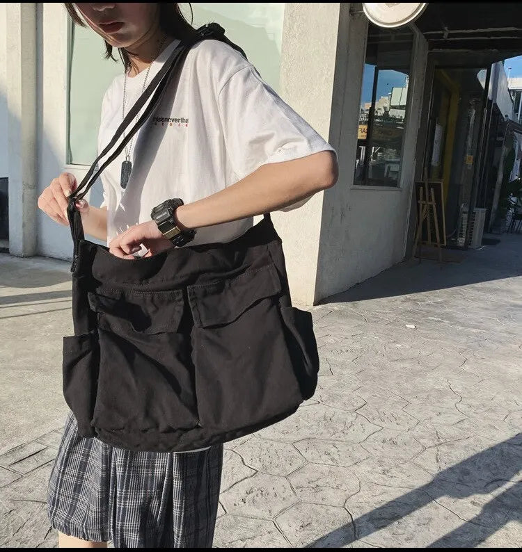 Classic Vintage Canvas Shoulder Bag Women Solid Soft Travel Women Crossbody Bag Large Capacity Fashion Handbag Tote Bag Women