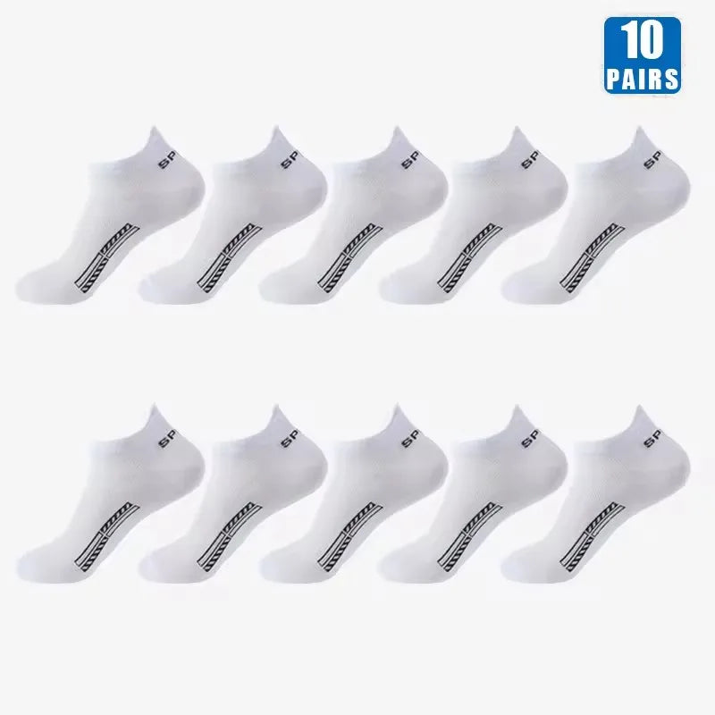 5/10/20 Pairs Men Solid Color Shallow Mouth Socks Spring Summer Mesh Breathable Odor Proof Sweat Absorbing Casual Boat Socks