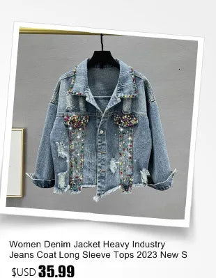 Denim Jacket Women's Spring Autumn New High Street Jeans Coat Oversize Loose Basic Jackets Simple Versatile Lapel Outerwear
