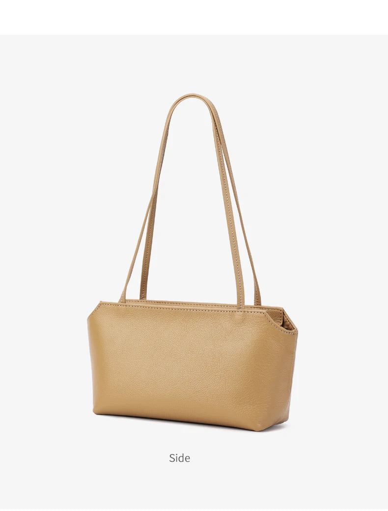 Luxury Women's Genuine Cowhide Leather Mini Shoulder Tote Bag Pebbled Leather Long Strap Underarm Handbag Minimalist Daily Purse