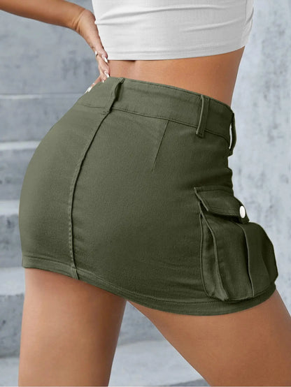 Streetwear Solid Color Cowboy Tight Skirts Women Fashion Pocket Design Sense Package Hip Slim Denim Mini Skirt Female Spring New