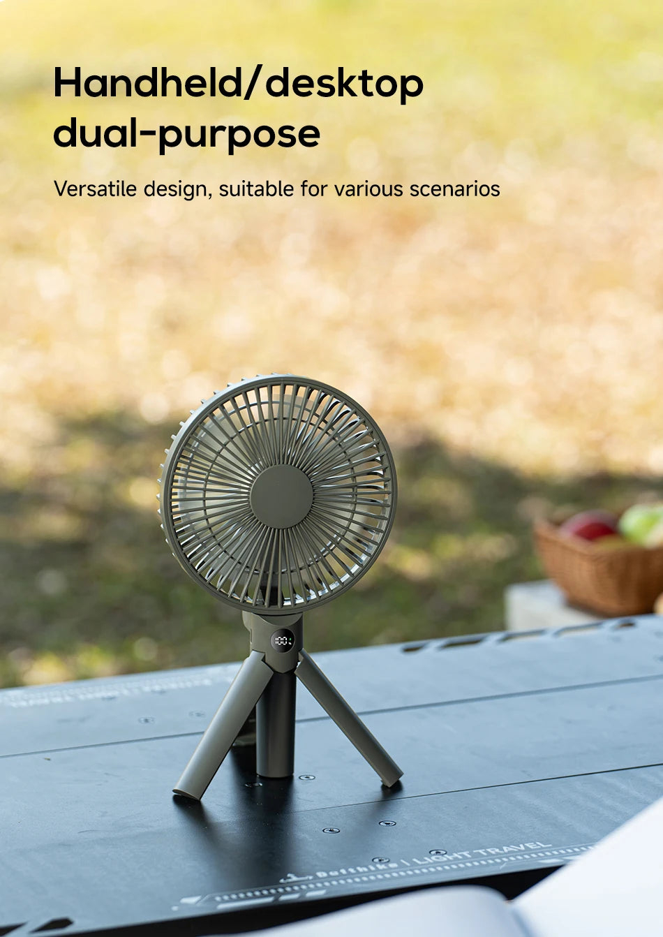 XIAOTREE Portable Handheld Rechargeable Fan LED Digital Display 180°Adjustable Rechargeable Fan 4 Speed Wind Camping Tripod Fan