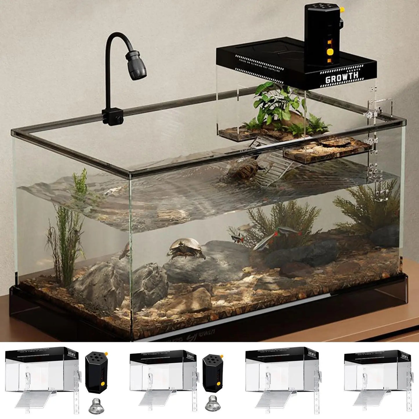 Over Tank Turtle Basking Land Pet Turtle Tank Basking Dock with Lid Reptile Resting Land Aquatic Turtle Basking Platform