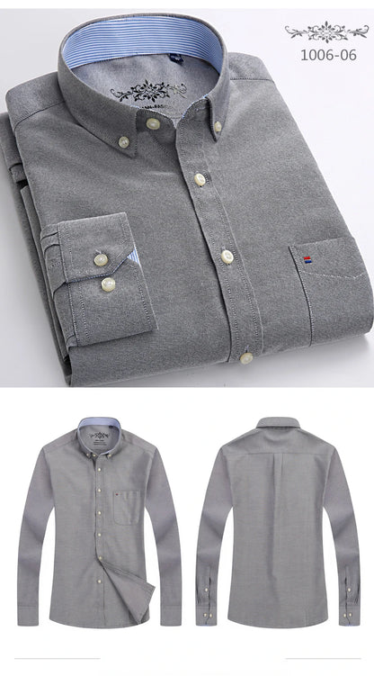 Classic Fit Cotton Full Casual Shirts for Men Solid Color Long-Sleeve Plain Shirt Single Pocket Top Soft Slim Fit Formal Clothes