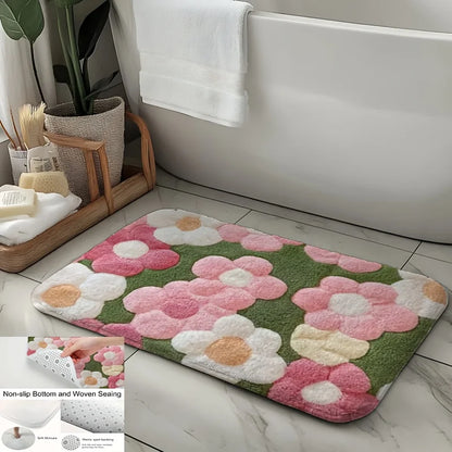 Vibrant Floral Bath Mat – Ultra-Soft, Quick-Dry & Non-Slip Rug for Bathroom, Kitchen & Entryway, Ideal Housewarming Gift