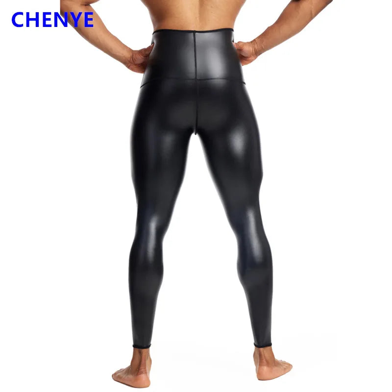 CHENYE Fitness Jogging Workout Pants Men Casual Paty Pants New Running Man High-waisted Stretch Leather Pants GYM Sport Trousers