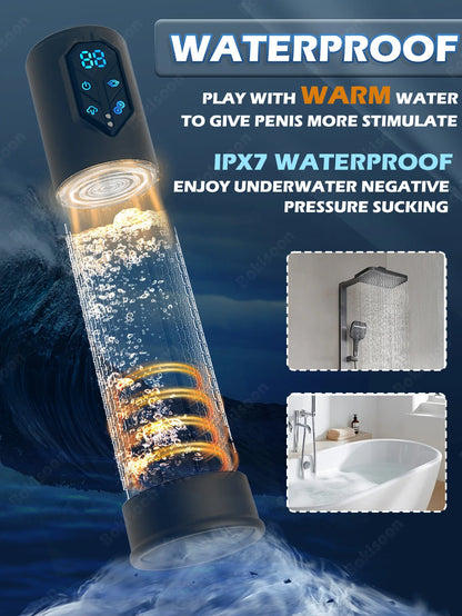 IPX7 Waterproof Electric Penis Pump for Enlargement Man Vacuum Pump Enlargement Extend Pump 4 Suction Levels 2 Silicone Sleeves