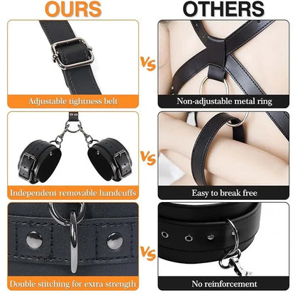 Sexual Bondage Restraint Kit BDSM Leather Thigh Sling Breast Belt Rear Handcuffs Spread Legs Slave Fetish Anal Hooks Fetish