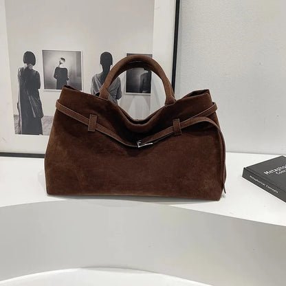Vintage Satin-Leather Tote Bag – Casual Style with Buckle Closure, Large Capacity for Commuting & Everyday Shoulder Carry