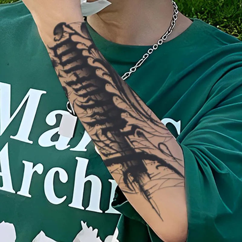 1pc English Half-Sleeve Arm Waterproof Temporary Tattoo, Long-Lasting 1-2 Weeks, Realistic Semi-Permanent Fake Tattoo