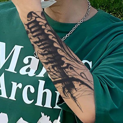1pc English Half-Sleeve Arm Waterproof Temporary Tattoo, Long-Lasting 1-2 Weeks, Realistic Semi-Permanent Fake Tattoo