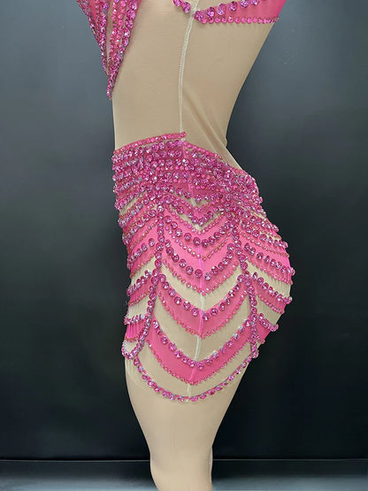 Thin Suspenders Fake Meat Mini Hip Skirt Bar Dance Dress Music Festival Singer Costume Party High-end Performance Dress Vestito