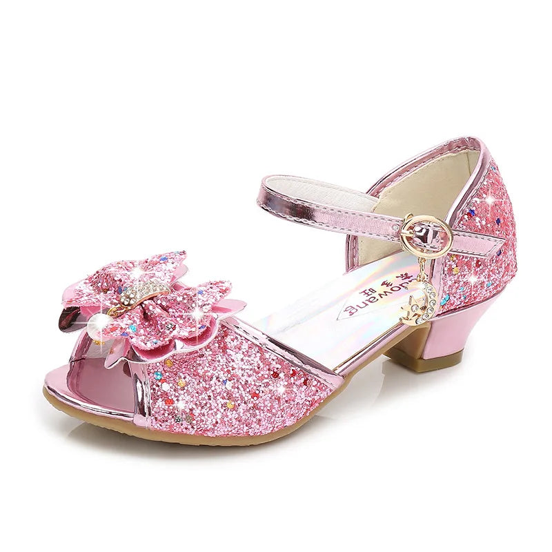 5 Colors Children Princess Sandals Kids Girls Wedding Shoes High Heels Dress Shoes Bowtie Gold Pink Blue Silver Shoes For Girls
