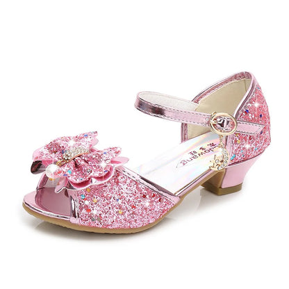 5 Colors Children Princess Sandals Kids Girls Wedding Shoes High Heels Dress Shoes Bowtie Gold Pink Blue Silver Shoes For Girls