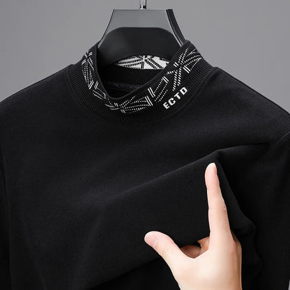 High quality men's semi high neck velvet sweater long sleeved warm T-shirt autumn winter fashionable embroidery casual pullover