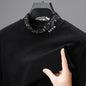 High quality men's semi high neck velvet sweater long sleeved warm T-shirt autumn winter fashionable embroidery casual pullover