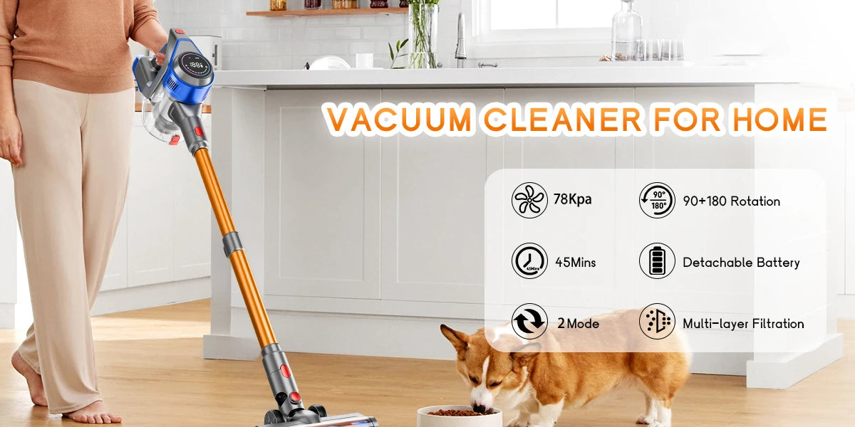 Honki 78KPA Cordless Vacuum Cleaner with LED High Power Strong Suction Wet and Dry Handheld Vacuum Cleaner for Pet Hair Carpet