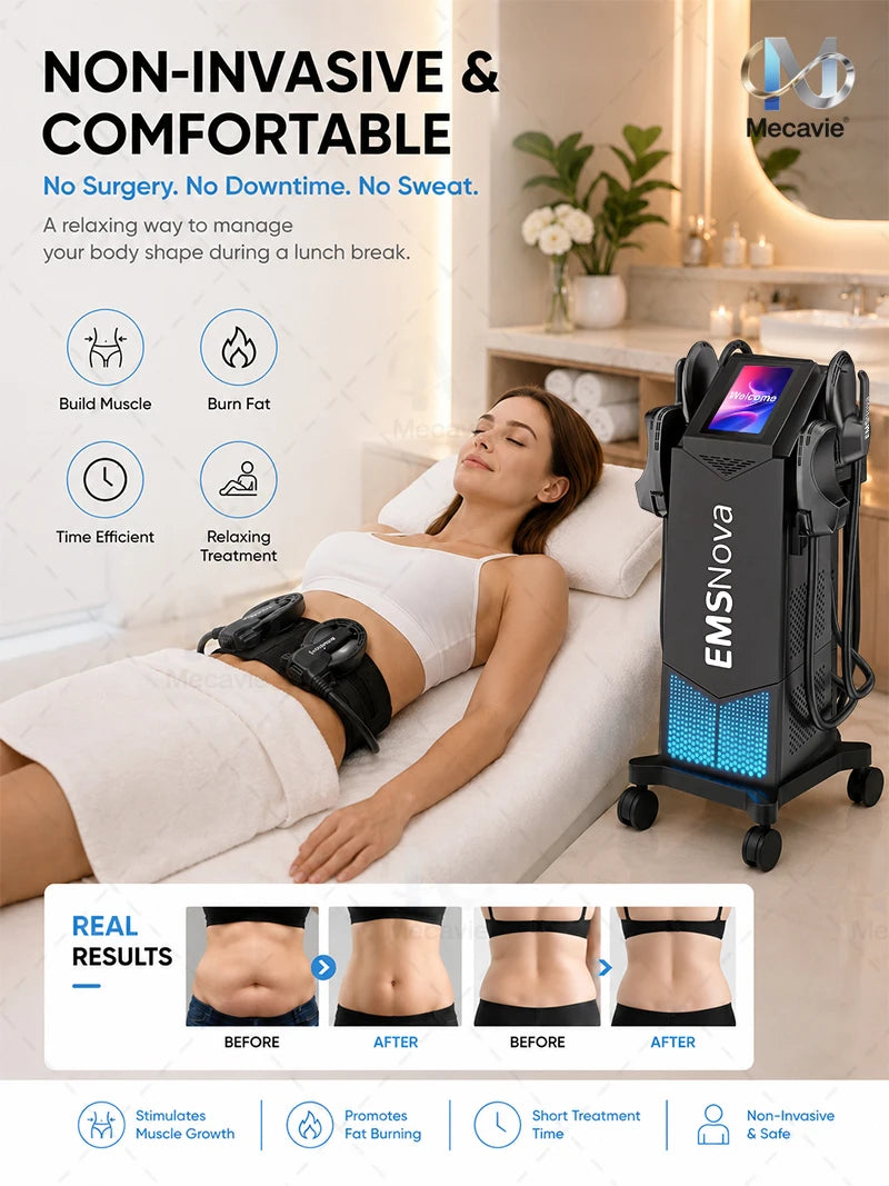 EMS 6500W HIEMT Sculpt 4Handles Non-invasive Fat Loss Muscle Build Butt Lift Skin Tighten Contour Machine 200HZ Peach Butt