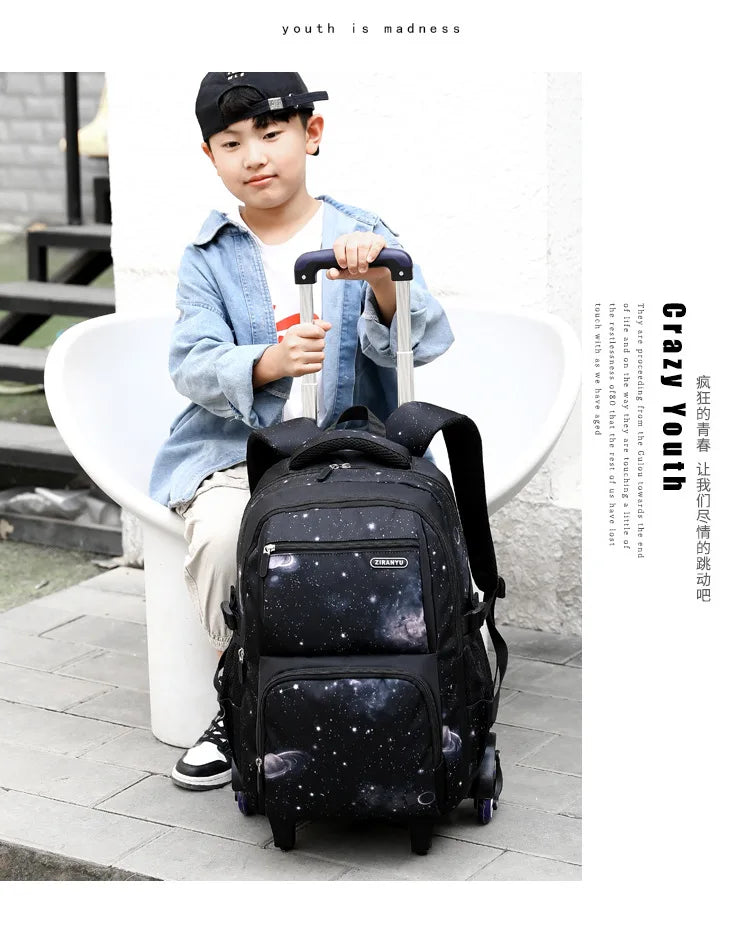 School Bag Kids Rolling Backpack for Boy Wheeled Backpack School Bag With Wheels Trolley Bookbag Carry on Luggage with Lunch Bag