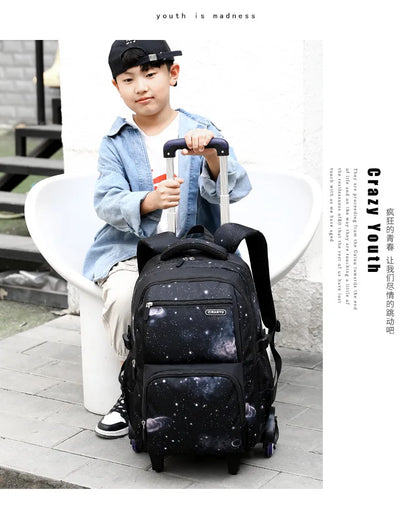 School Bag Kids Rolling Backpack for Boy Wheeled Backpack School Bag With Wheels Trolley Bookbag Carry on Luggage with Lunch Bag