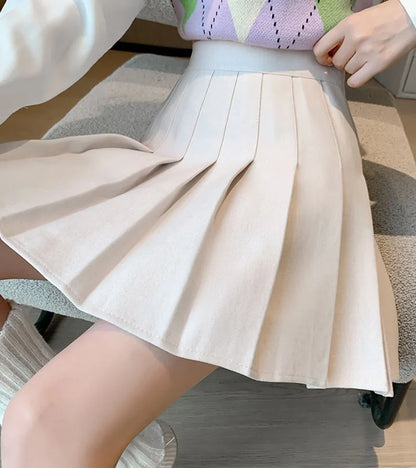 Autumn Winter Woolen Pleated Skirts Women New Korean High Waist Slimming Mini Skirt Ladies Preppy Style Side Zipper A-Line Skirt