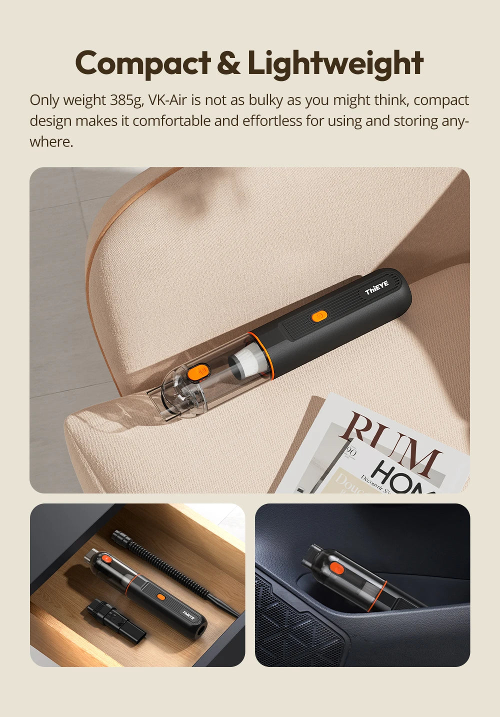 ThiEYE Cordless Car Vacuum Cleaner 6500pa Portable Powerful Car Aspirator Vacuum & Blowing 2 in 1 Wireless Handheld Auto Vacuum