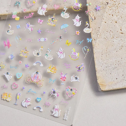 Lovely Animal Graffiti Cat Claw Rabbit Bunny Bear Dog Flower Fruit Dim Sum Candy Sunflower Adhesive 5D Nail Art Stickers Decal